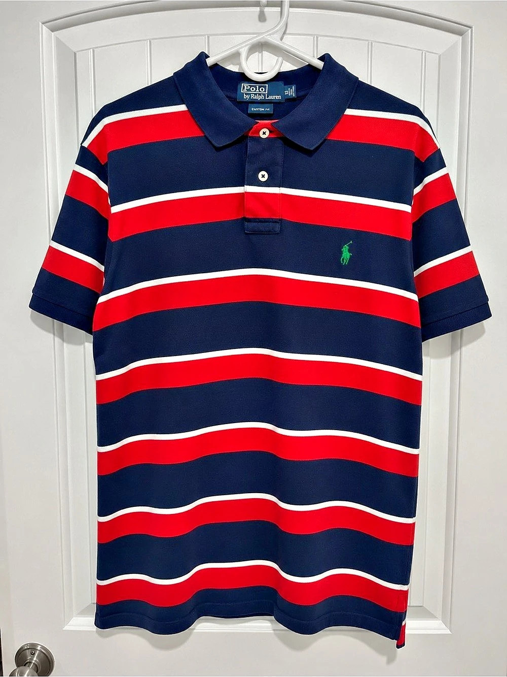 Polo Ralph Lauren Custom Fit Men’s XL Navy Red Striped Polo Green Pony